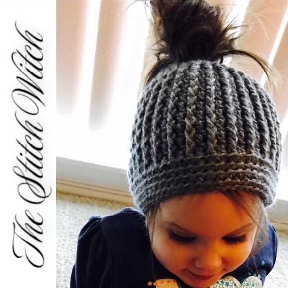 🔥SOLD🔥 Crochet Mustard Yellow Messy Bun Ponytail Beanie - Picture 3 of 14